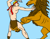 Disegno Gladiatore contro un leone pitturato su Sara