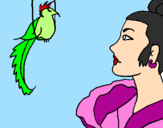 Disegno Donna con un uccello  pitturato su federica