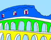 Disegno Colosseo pitturato su ottavio