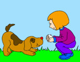 Disegno Bambina che gioca con il cagnolino  pitturato su MARCO