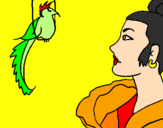 Disegno Donna con un uccello  pitturato su lucrezia criaco