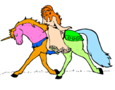 Disegno Principessa a cavallo di unicorno  pitturato su linda