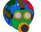 Disegno Terra con maschera anti-gas  pitturato su Vanessa