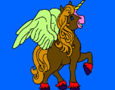 Disegno Unicorno con le ali  pitturato su mandala ceci