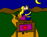 Disegno Luna di miele pitturato su katryn