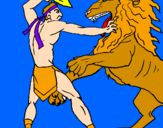 Disegno Gladiatore contro un leone pitturato su andrea