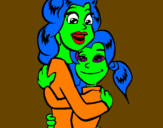 Disegno Madre e figlia abbracciate pitturato su SARA P  iuukllllyyriyuuhy