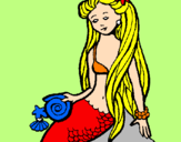 Disegno Sirena con la conchiglia  pitturato su Lucia