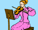Disegno Dama violinista  pitturato su Vittoria