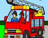 Disegno Camion dei Pompieri  pitturato su giacomo