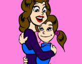 Disegno Madre e figlia abbracciate pitturato su ila