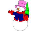 Disegno pupazzo di neve con albero pitturato su papà di Niko
