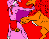 Disegno Gladiatore contro un leone pitturato su CRISTIAN