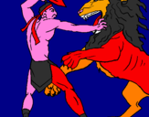 Disegno Gladiatore contro un leone pitturato su rosario