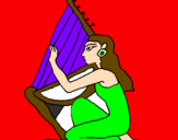 Disegno Cantatrice con lo strumento  pitturato su strumento  musicale