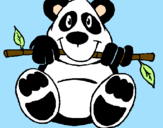 Disegno Orso panda  pitturato su celeste