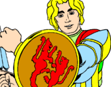 Disegno Cavaliere dallo scudo con leoni  pitturato su mardona