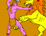Disegno Gladiatore contro un leone pitturato su filippo 5c