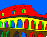 Disegno Colosseo pitturato su 5 pil