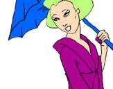 Disegno Geisha con parasole pitturato su Stella