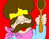 Disegno Chef con i baffi  pitturato su giulia
