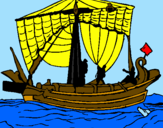 Disegno Barca romana  pitturato su gabriele