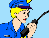 Disegno Polizia con il walkie talkie pitturato su mattia