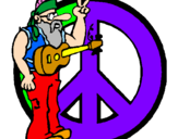 Disegno Musicista hippy  pitturato su bubu