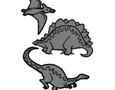 Disegno Tre specie di dinosauri  pitturato su salvatore raimo 5anni