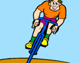 Disegno Ciclista con il berretto  pitturato su giulia