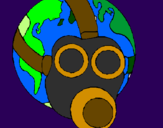 Disegno Terra con maschera anti-gas  pitturato su gabriele