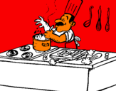 Disegno Cuoco in cucina  pitturato su knnm m mù