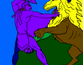 Disegno Gladiatore contro un leone pitturato su davide davide