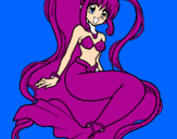 Disegno Sirena con le perle  pitturato su rossella