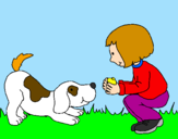 Disegno Bambina che gioca con il cagnolino  pitturato su veronica