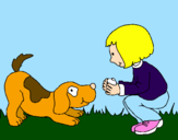 Disegno Bambina che gioca con il cagnolino  pitturato su DIANA R