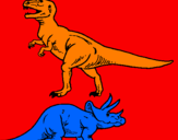 Disegno Triceratops e Tyrannosaurus Rex pitturato su joele