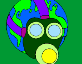 Disegno Terra con maschera anti-gas  pitturato su riccardo