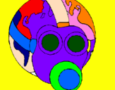 Disegno Terra con maschera anti-gas  pitturato su desiree