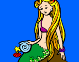 Disegno Sirena con la conchiglia  pitturato su carla