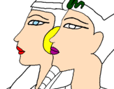 Disegno Ramses e Nefertiti pitturato su nunzia