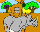 Disegno Rinoceronte e scimmietta  pitturato su Martina