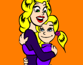 Disegno Madre e figlia abbracciate pitturato su emma