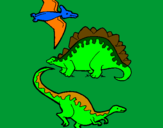 Disegno Tre specie di dinosauri  pitturato su ALESSANDRO