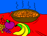 Disegno Frutta e chiocciole in casseruola pitturato su santina