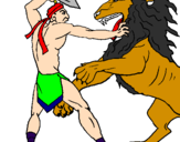 Disegno Gladiatore contro un leone pitturato su giuseppe