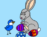 Disegno Pulcino, coniglietto e uova  pitturato su nicole