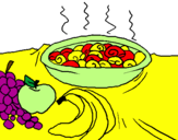 Disegno Frutta e chiocciole in casseruola pitturato su federica