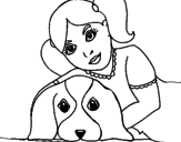 Disegno Bambina che abbraccia il suo cagnolino  pitturato su bia