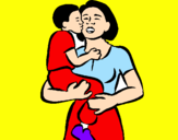 Disegno Bacio materno  pitturato su giacomo